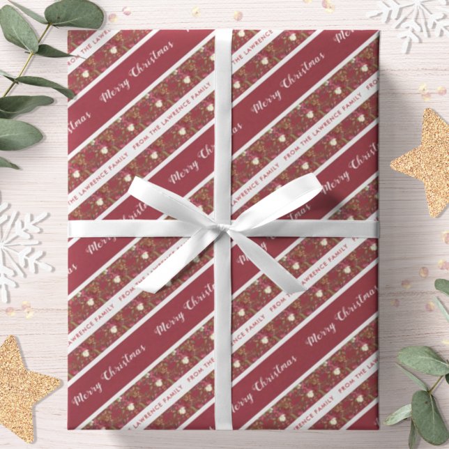 Poinsettia Botanical Personalised Merry Christmas Wrapping Paper (Creator Uploaded)
