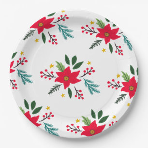 Poinsettia Botanicals Foliage Holiday Christmas Paper Plate