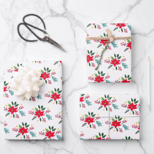 Poinsettia Botanicals Foliage Holiday Christmas Wrapping Paper Sheet