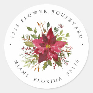 Poinsettia Bouquet Botanical Return address Classic Round Sticker