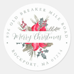 Poinsettia Bouquet Christmas Return Address Label
