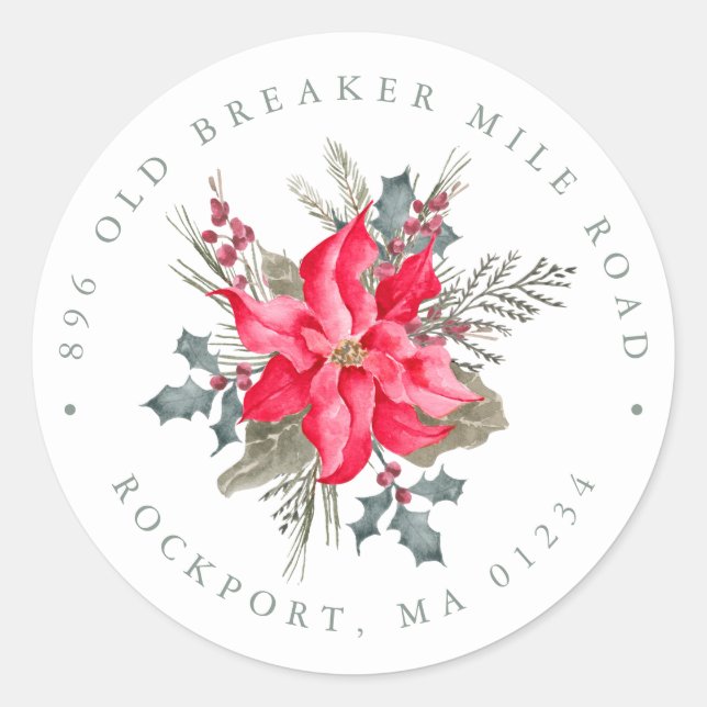 Poinsettia Bouquet Christmas Return Address Label (Front)