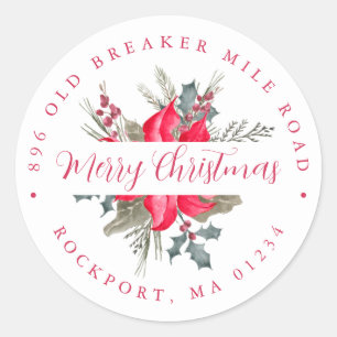 Poinsettia Bouquet Christmas Return Address Label
