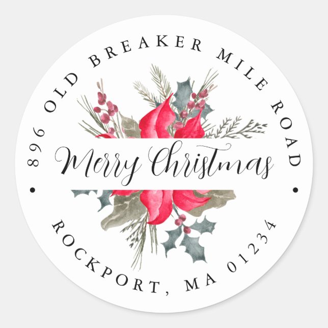 Poinsettia Bouquet Christmas Return Address Label (Front)