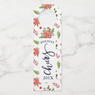 Poinsettia bouquet pattern modern typography bottle tag
