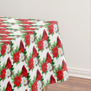 Poinsettia Bouquet Red Cardinal Holiday Tablecloth