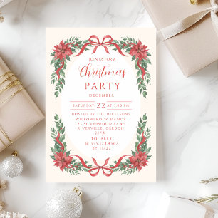 Poinsettia Bow Botanical Christmas Invitation