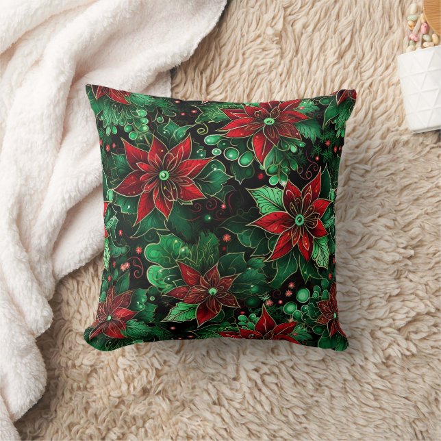Poinsettia Brightly Coloured Cushion (Blanket)