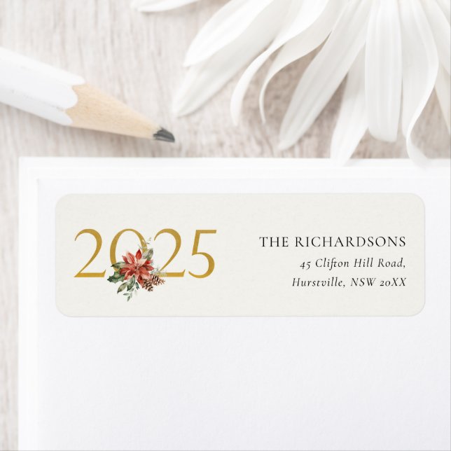 Poinsettia Bunch Foil Gold Year 2023 Address (Insitu)