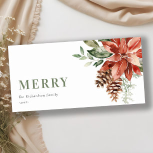  Poinsettia Bunch Watercolor Pine Merry Christmas Holiday Card