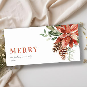 Poinsettia Bunch Watercolor Pine Merry Christmas Holiday Card