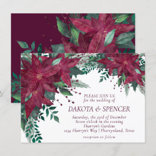Poinsettia Burgundy and Teal Holiday Wedding Invitation