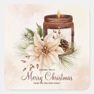 Poinsettia & Candle   Square Sticker