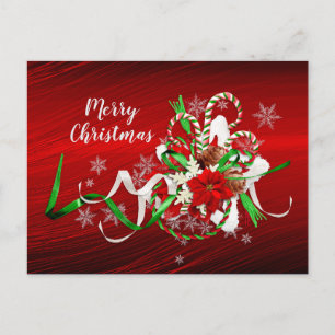 Poinsettia Candy Cane Bouquet Christmas Postcard