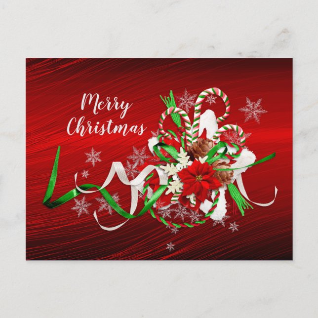 Poinsettia Candy Cane Bouquet Christmas Postcard (Front)