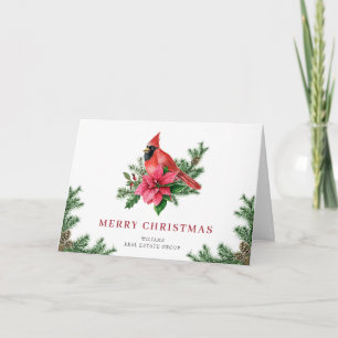 Poinsettia & Cardinal Christmas Corporate Greeting Holiday Card