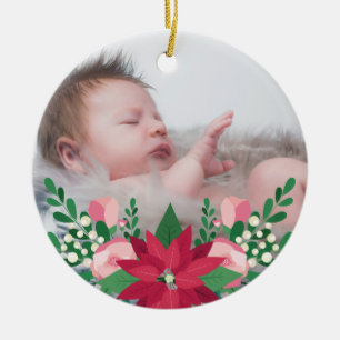 Poinsettia & Chalkboard   Baby's First Christmas Ceramic Tree Decoration