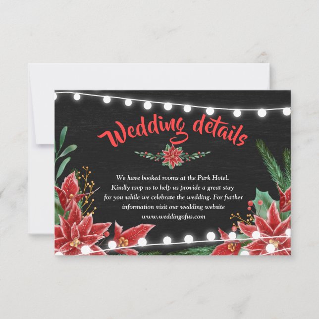 Poinsettia Chalkboard Christmas Wedding Details Invitation (Front)
