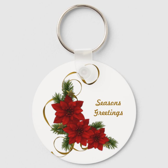 Poinsettia Christmas Basic Keychain (Front)