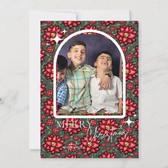 Poinsettia Christmas Card – Personalized (Front)