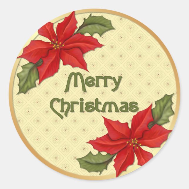 Poinsettia Christmas Classic Round Sticker (Front)