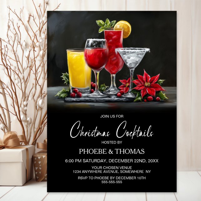 Poinsettia Christmas Cocktails Party Invitation (Creator Uploaded)
