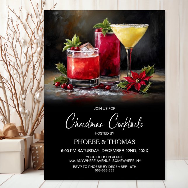 Poinsettia Christmas Cocktails Party Invitation (Creator Uploaded)