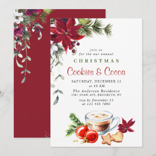 Poinsettia Christmas Cookies & Cocoa Holiday Party Invitation
