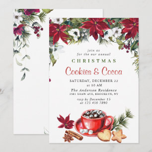 Poinsettia Christmas Cookies & Cocoa Holiday Party Invitation