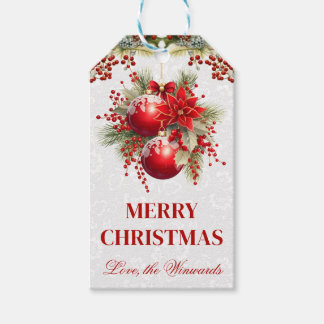 Poinsettia Christmas Design with Red Ornaments Gift Tags
