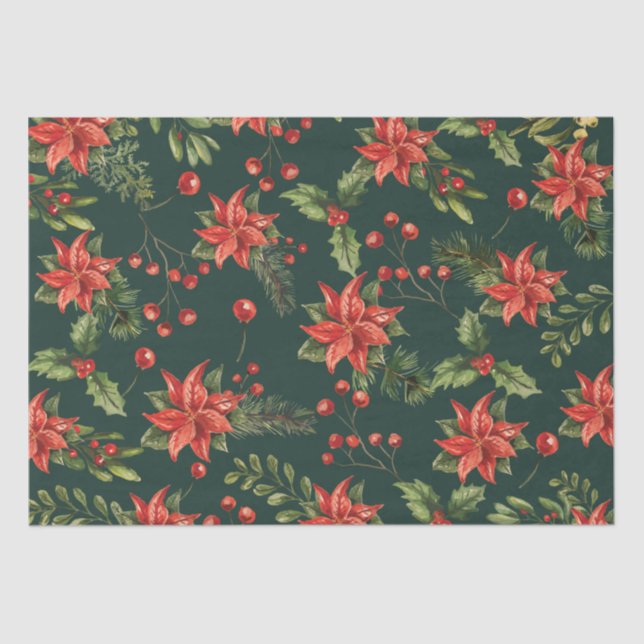 Poinsettia Christmas Floral Botanical Tissue Paper (Front)