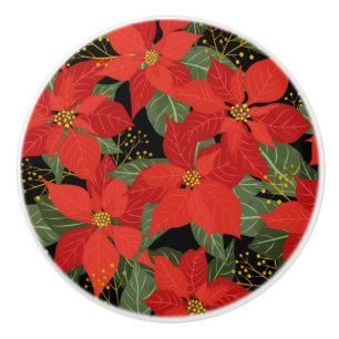 Poinsettia Christmas Floral Ceramic Knob