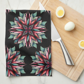 Poinsettia Christmas Floral Elegant Pattern Tea Towel