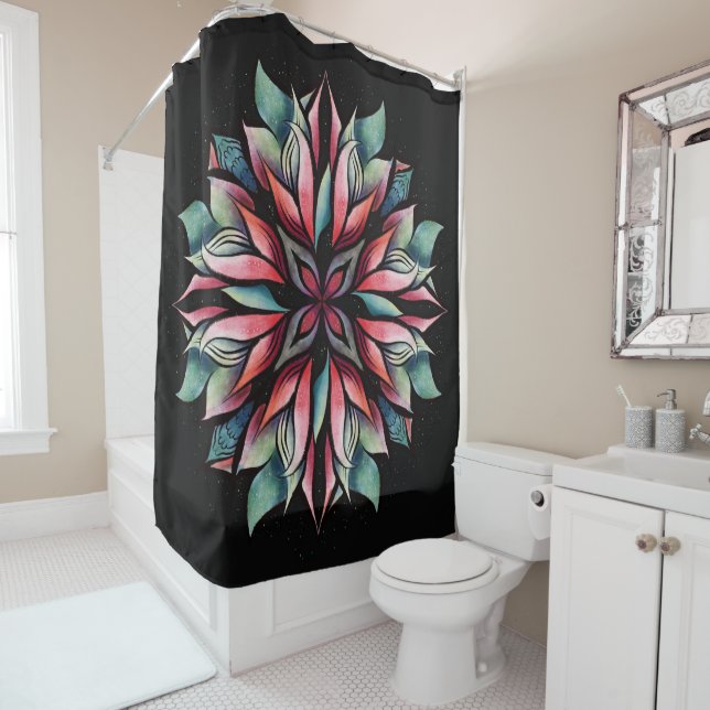 Poinsettia Christmas Floral Elegant Winter Holiday Shower Curtain (In Situ)