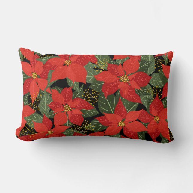 Poinsettia Christmas Floral Lumbar Pillow (Front)