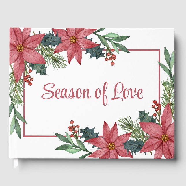 Poinsettia Christmas Floral Red Winter Wedding Guest Book (Front)
