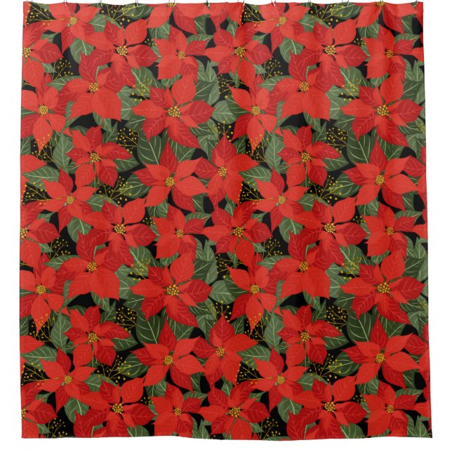 Poinsettia Christmas Floral Shower Curtain (Front)