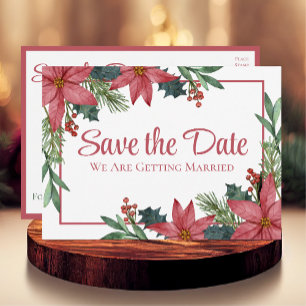 Poinsettia Christmas Floral Wedding Save The Date Postcard