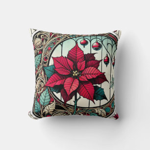 Poinsettia Christmas Flower Cushion