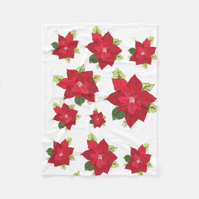 Poinsettia Christmas Flower Fleece Blanket (Front)
