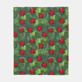 Poinsettia christmas flower pattern Fleece Blanket
