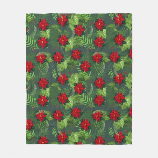 Poinsettia christmas flower pattern Fleece Blanket (Front)