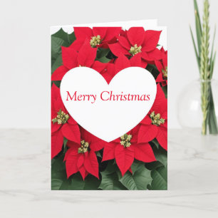 Poinsettia Christmas Flowers with Heart Holiday Card