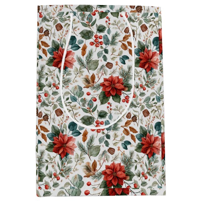 Poinsettia Christmas Gift Bag (Front)