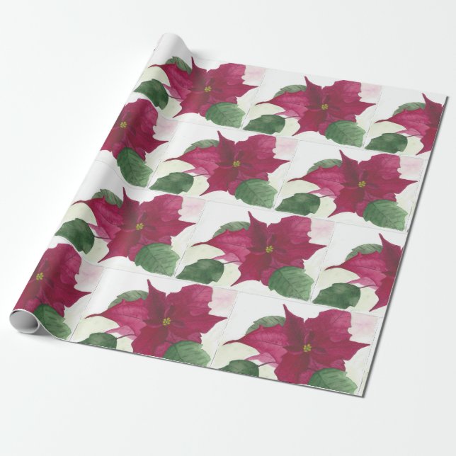 Poinsettia Christmas gift wrap (Unrolled)