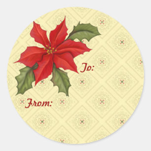 Poinsettia Christmas gold Classic Round Sticker