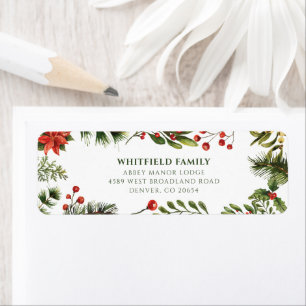 Poinsettia Christmas Greenery Return Address