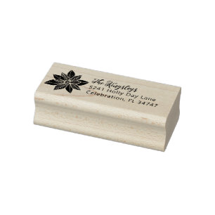 Poinsettia Christmas Holiday Address Rubber Stamp