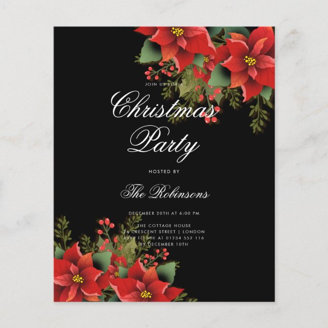 Poinsettia Christmas Holiday Invite Program & Menu (Front)