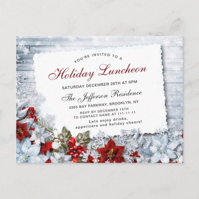 Poinsettia Christmas Holiday Luncheon Invitation P Postcard (Front)